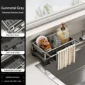 Stainless steel kitchen sink caddy, gunmetal gray dish sponge holder with drain pipe. - Drainage Tray Rag Rack / Gunmetal Gray