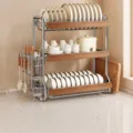 Stainless steel 3-tier dish drying rack with chopstick and cutting board holder for kitchen. - Retro 3-Tier Rack with Knife Holder & Cutting Board Rack