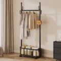 Black rolling garment rack, 60cm single rod mobile clothes storage stand for bedroom. - Single Pole Small / Black