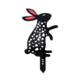Acrylic rabbit garden stake detail shot, black silhouette yard art decoration with pink ears. - Style C