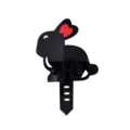 Black acrylic rabbit garden stake detail, mirrored finish with red heart ear accent decor. - Style F