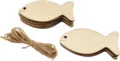 Unbearbeitete Holzfische Ausschnitte mit Juteband für DIY Handwerk Geschenkanhänger Dekoration. - 32 Stück Set