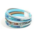 Bracciale intrecciato in ecopelle multistrato boho con chiusura magnetica vista dettaglio - Azzurro