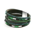 Bracciale multiuso in pelle PU stile boho con perline e chiusura magnetica da donna moda - Verde