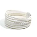 Close-up detail of the multi-layer white PU leather bracelet showing the magnetic clasp and texture. - White