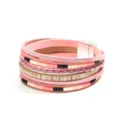 Detailed close-up view of the multi-layer pink PU leather wrap bracelet with colorful beads. - Pink