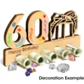 Wooden 60th birthday money holder gift with cash rolls and crystal decoration for party. - Number 60