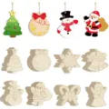 Weihnachten Holz Hängeornamente DIY Rohling unbemalte Holzscheiben Feiertagsdeko Handwerk - 8 Holzteile + 8 Hanfseile