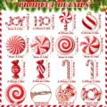 Christmas wooden peppermint candy hanging ornaments detail view, festive tree decor. - 36 Pieces/Pack / Red White
