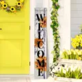 Panneau de bienvenue vertical en bois avec motif tournesol, variante de porche de ferme. - Lot de 3 / Tournesol (Style 10)