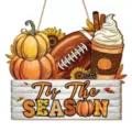 Autumn wooden hanging sign with pumpkin and coffee decor for home seasonal holiday festival party. - Gray
