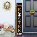 Panneau de porte vertical en bois de Pâques avec lettres colorées et lapin mignon. - Lot de 3 / Lapin (Style 11)