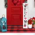 Panneau de bienvenue vertical en bois avec cœurs pour porte d'entrée ferme rustique. - Lot de 3 / Bienvenue Coeur Rouge (Style 26)