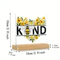 Ornement de bureau en acrylique carré avec socle en bois, motif tournesol et abeille, 10x10cm. - Design No.12
