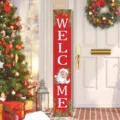 Panneau de porche vertical en bois de Noël décoration de bienvenue pour maison - Lot de 3 / Base Rouge Père Noël (Style 29)