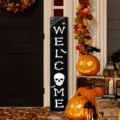 Panneau de porche de bienvenue vertical en bois d'Halloween décoration de jardin rustique - Lot de 3 / Squelette Halloween (Style 2)
