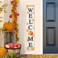 Panneau de porche vertical en bois bienvenue automne decoration maison style rustique - Lot de 3 / Citrouille Érable Automne (Style 5)