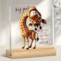 Ornement de bureau carré en acrylique avec motif de girafe drôle et base en bois. - Style 76