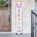 Panneau de porche vertical en bois avec oreilles de lapin de Pâques pour décoration. - Lot de 3 / Œufs de Pâques (Style 6)