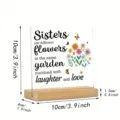 Plaque en acrylique carrée avec socle en bois, citation inspirante et décor floral. - 10x10x0.3cm / Modèle 54