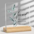 Plaque en acrylique avec socle en bois, décoration de bureau avec feuille d'eucalyptus. - 52 / 10*10*0.3（单个亚克力片）