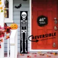 Panneau de porche Halloween en bois avec design squelette, décoration de porte rustique. - Lot de 3 / Fantôme Squelette Halloween (Style 16)