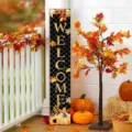 Panneau de porche de bienvenue vertical en bois avec feuilles d'automne et citrouilles - Lot de 3 / Base Plaid Bienvenue (Style 31)