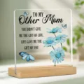 Plaque en acrylique carrée avec socle en bois, citation inspirante et design floral bleu. - Design No.21