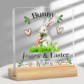 Plaque de table de lapin de Pâques en acrylique avec base en bois mignon ornement de bureau - Style 55