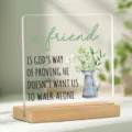Plaque en acrylique transparent avec socle en bois, citation inspirante et art floral. - Motif 34
