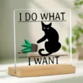 Ornement de Bureau en Acrylique avec Base en Bois Drôle Chat Noir Citation Décor Cadeau - 90 / 10*10*0.3（单个亚克力片）