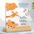 Décoration de bureau en acrylique avec base en bois, animaux mignons et texte. - 60 / 10*10*0.3（单个亚克力片）