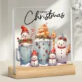 Décoration de bureau de Noël en acrylique avec socle en bois, bonhomme de neige mignon. - Design No.3