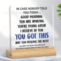 Plaque en acrylique carrée avec socle en bois, décoration de bureau avec citation inspirante. - Design No.10