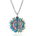 Rainbow sunflower locket necklace detail, exquisite alloy floral pendant with chain. - Colorful
