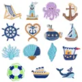 Cute nautical embroidered patches set, ocean theme DIY iron-on appliques for clothes and bags. - Ocean Sailor Series (Full Set of 15) / 15 Pieces/Pack