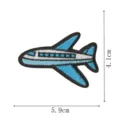 Detailed close-up of blue and white cartoon airplane embroidered patch showing size dimensions. - DW9205-2 Heat Seal Glue