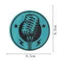 Round vintage microphone embroidered patch with stars and lightning bolts measuring 6.5cm. - Microphone Style (DW9811-25)