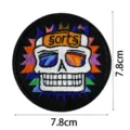 Embroidered skull patch for jackets, 7.8cm round tactical badge with cool 3D glasses style. - DW9082-8