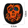 Detailed view of the embroidered music skull patch, showcasing fine stitching and vibrant color texture. - DW9082-7