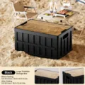 Outdoor camping folding storage box car trunk organizer picnic camp plastic box wood lid - Large (42x28x22cm) / Classic Black
