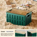 Outdoor folding storage box with wooden lid, large capacity camping organizer bin for car trunk. - Large (42x28x22cm) / Camp Green