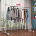 Industrial pipe clothing rack detail showing sturdy metal frame construction and hanging space. - Extra Thick Single Rod / 1.5m Height 1.9m / Silver