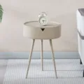 Nordic round bedside table, beige sofa side table with storage drawer and three sturdy legs. - Milk Coffee