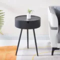 Nordic small round side table black metal accent table modern minimalist nightstand for living room - Black