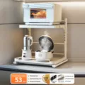 Multi-functional kitchen storage rack for microwave and rice cooker with pull-out design. - 53cm Pull-Out Style / Cream White