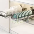 Stainless steel pull-out dish rack for kitchen cabinet with sliding rails and accessories - Single Layer Combo Basic Dish Drying Rack