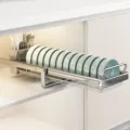 Stainless steel pull-out dish drying rack for kitchen cabinet storage, multi-functional. - Single Layer Large Bowl Rack