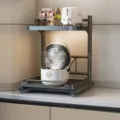 Gun grey double layer kitchen storage rack with pull out rail for microwave oven shelf - 40cm Pull-Out Style / Gunmetal