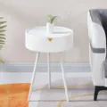 Minimalist white round side table modern small coffee table for living room and bedroom decor - White